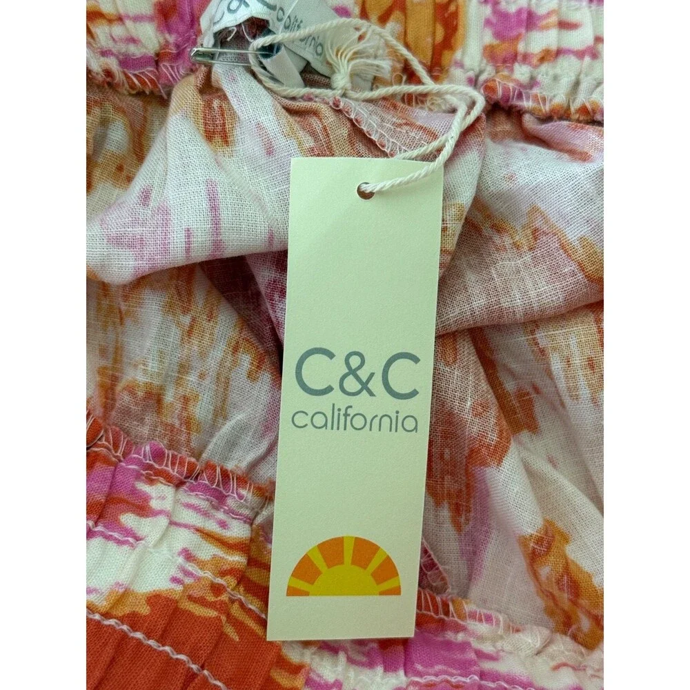 C&C California Linen Blend Wide Leg Pull On Pants XL Pink Orange Boho Resort NWT - Picture 9 of 10
